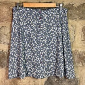 VTG Paul Harris Design Blue Daisy Floral Button Front Mini Skirt Medium Cottage